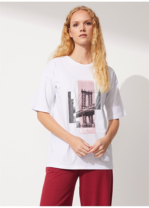 People By Fabrika Beyaz Kadın T-Shirt PFKSS22TS0054 2