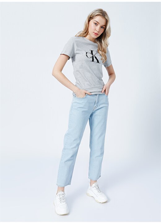 Calvin Klein Jeans Bisiklet Yaka Normal Kalıp Gri Kadın T-Shirt J20J207878038 2