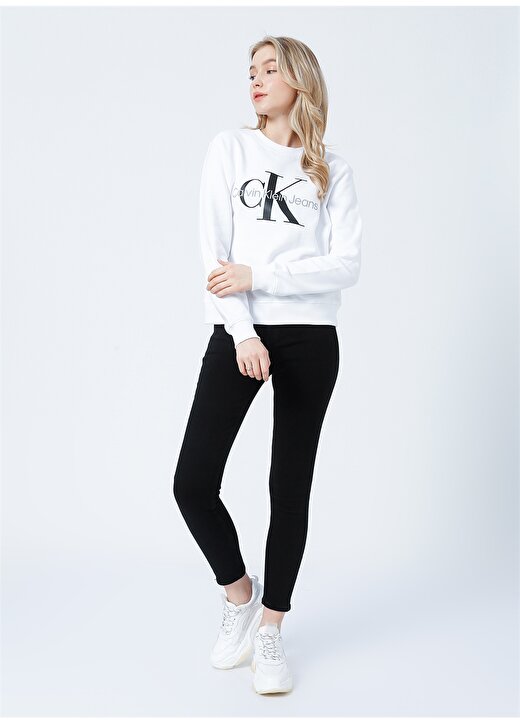 Calvin Klein Jeans Bisiklet Yaka Normal Kalıp Beyaz Kadın Sweatshirt J20J219140YAF 2