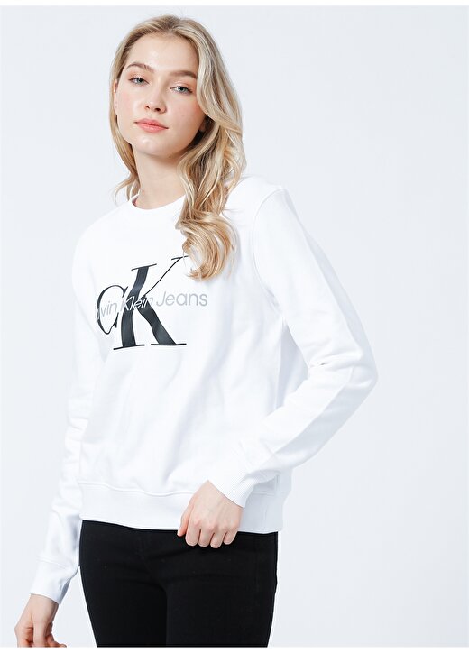 Calvin Klein Jeans Bisiklet Yaka Normal Kalıp Beyaz Kadın Sweatshirt J20J219140YAF 3