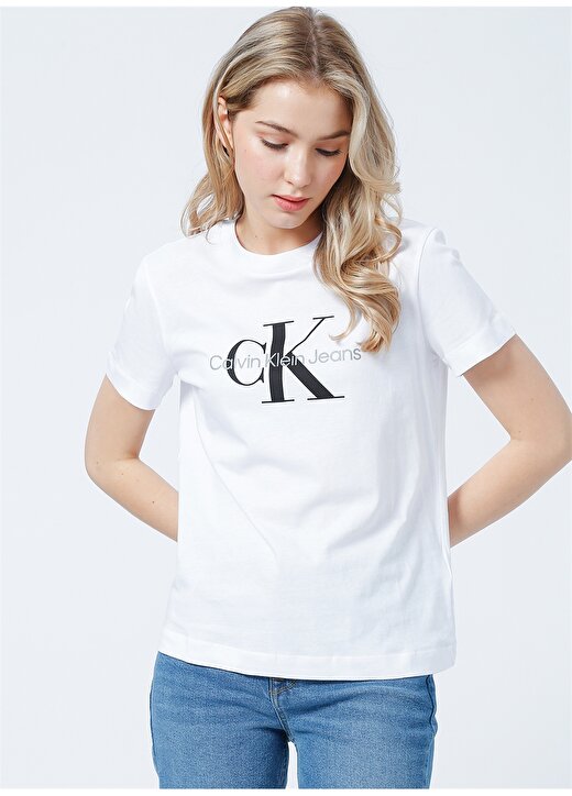 Calvin Klein Jeans Bisiklet Yaka Rahat Beyaz Kadın T-Shirt J20J219142YAF 1