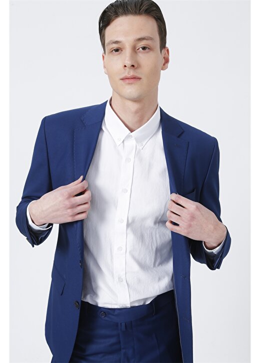 Fabrika Normal Bel Slim Fit Düz Açık Mavi Erkek Takım Elbise 2