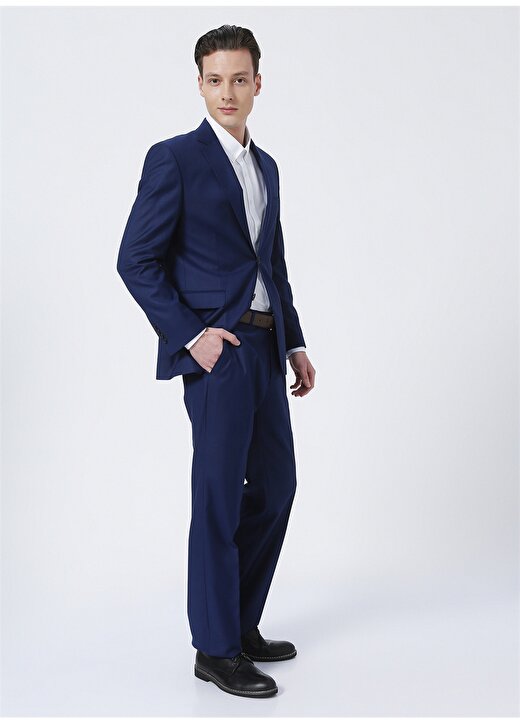 Fabrika Normal Bel Slim Fit Düz Koyu Mavi Erkek Takım Elbise 3