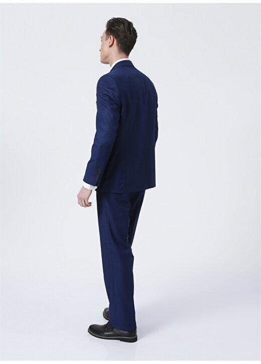 Fabrika Normal Bel Slim Fit Düz Koyu Mavi Erkek Takım Elbise 4