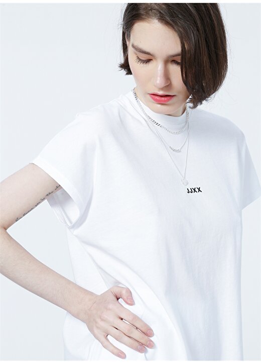 JJXX Jxastrid Sl Boxy Every Tee By Yuvarlak Yaka Slim Fit Baskılı Beyaz Kadın T-Shirt 2