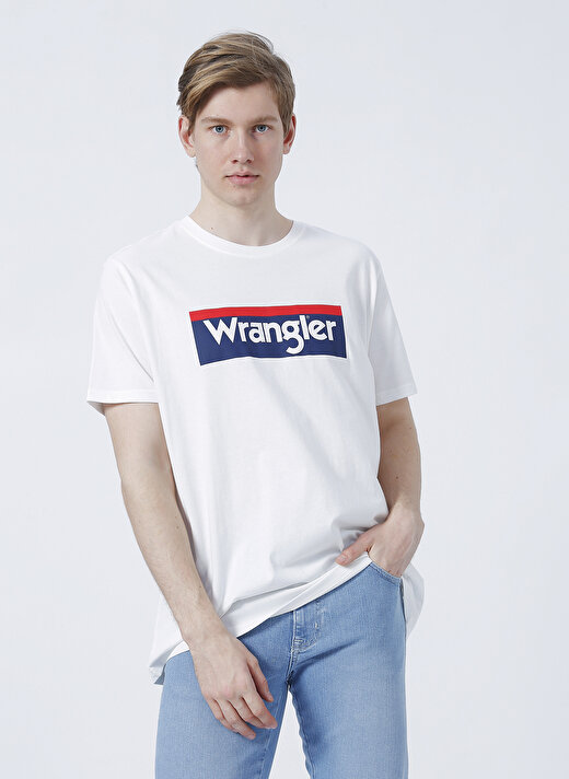 Wrangler O Yaka Baskılı Kırık Beyaz Erkek T-Shirt W7H4D3737 2