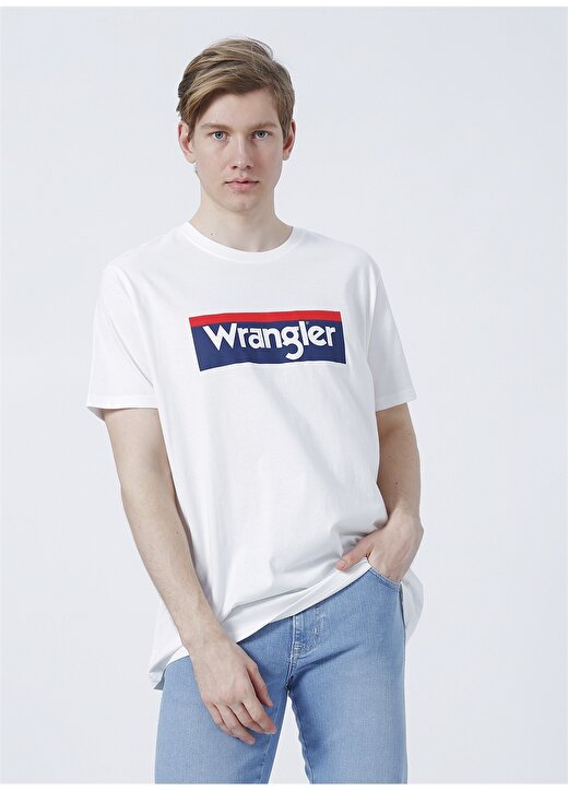 Wrangler O Yaka Baskılı Kırık Beyaz Erkek T-Shirt W7H4D3737 2