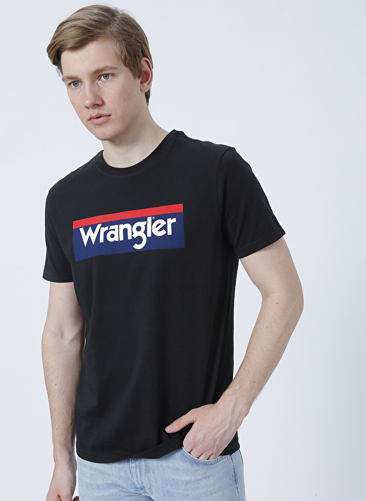 Wrangler W7H4D3Xv6 O Yaka  Regular Fit Baskılı Açık Siyah Erkek T-Shirt 3