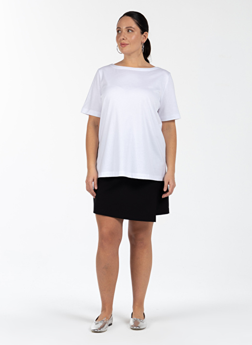 Luokk Jenny Yuvarlak Yaka  Rahat Kalıp Düz Beyaz Kadın T-Shirt 1