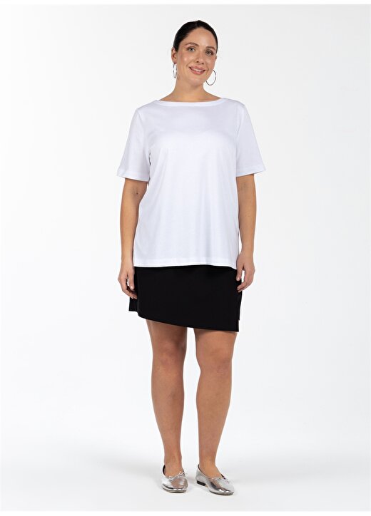 Luokk Jenny Yuvarlak Yaka Rahat Kalıp Düz Beyaz Kadın T-Shirt 2