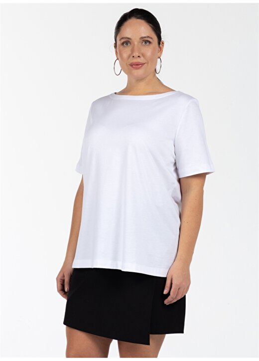 Luokk Jenny Yuvarlak Yaka Rahat Kalıp Düz Beyaz Kadın T-Shirt 3
