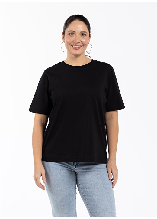 Luokk Murphy Yuvarlak Yaka Rahat Kalıp Düz Siyah Kadın T-Shirt 1