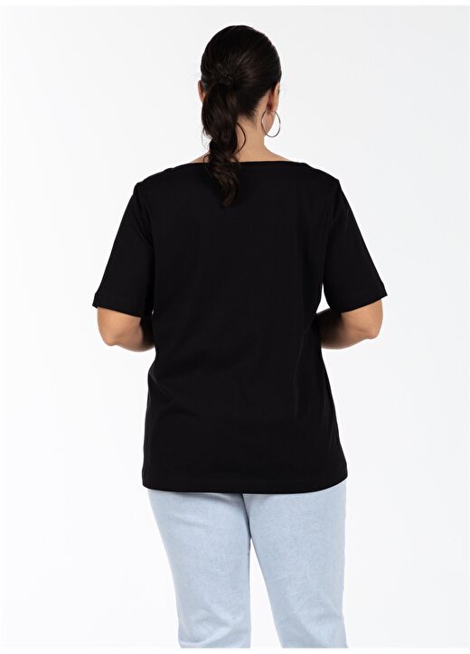 Luokk Yuvarlak Yaka Rahat Kalıp Düz Siyah Kadın Büyük Beden T-Shirt JENNY 4