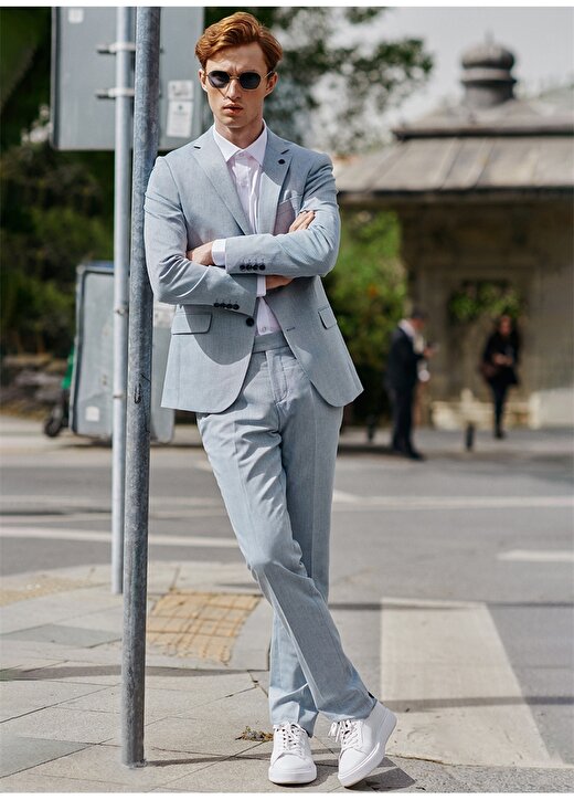 Altınyıldız Classics 4A3022200111 Mono Yaka Normal Bel Slim Fit Mavi Erkek Takım Elbise 1