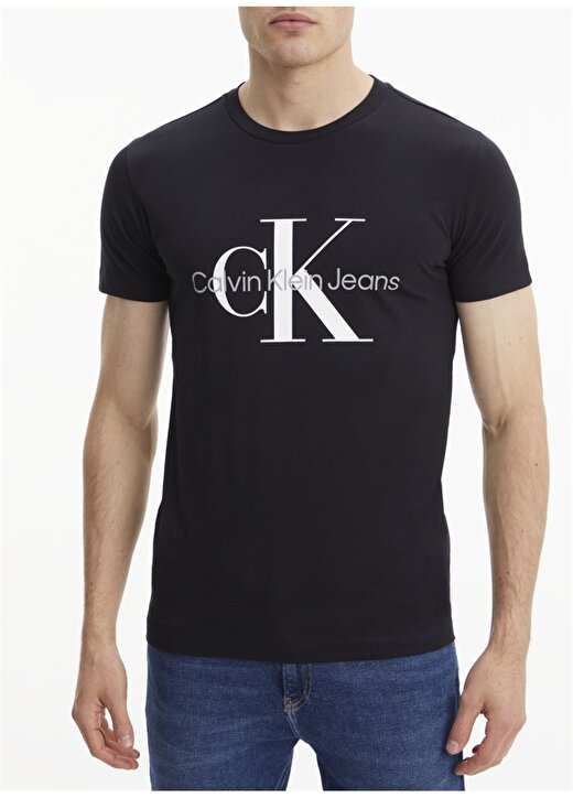 Calvin Klein Jeans Siyah Erkek Bisiklet Yaka Düz T-Shirt J30J320935-BEH CORE MONOGRAM 2