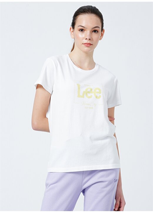 Lee L42LEHMK Bisiklet Yaka Regular Fit Beyaz Kadın T-Shirt 1