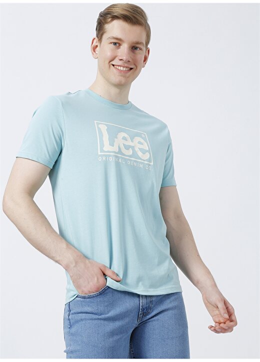 Lee Bisiklet Yaka Baskılı Açık Mavi Erkek T-Shirt L68TYSUD_ Logo T-Shirt 3