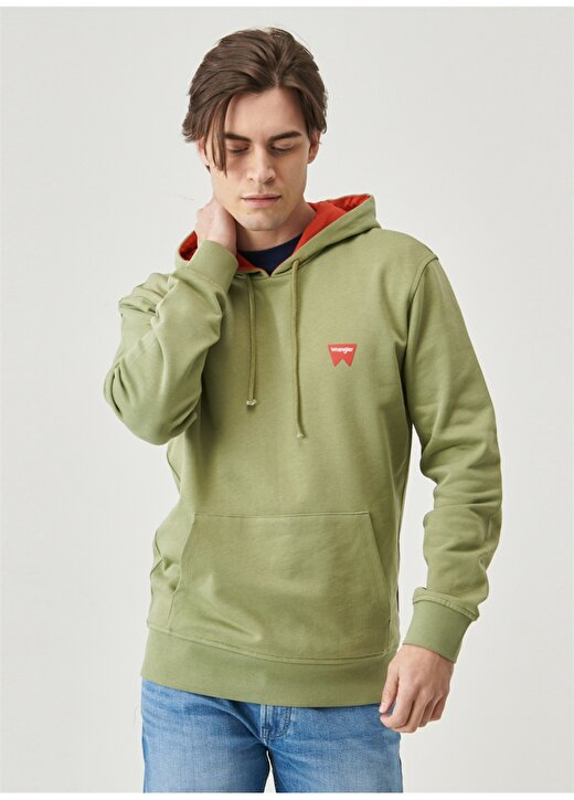 Wrangler W221018308_ Kapüşonlu Regularfit Yeşil Erkek Sweatshirt 2