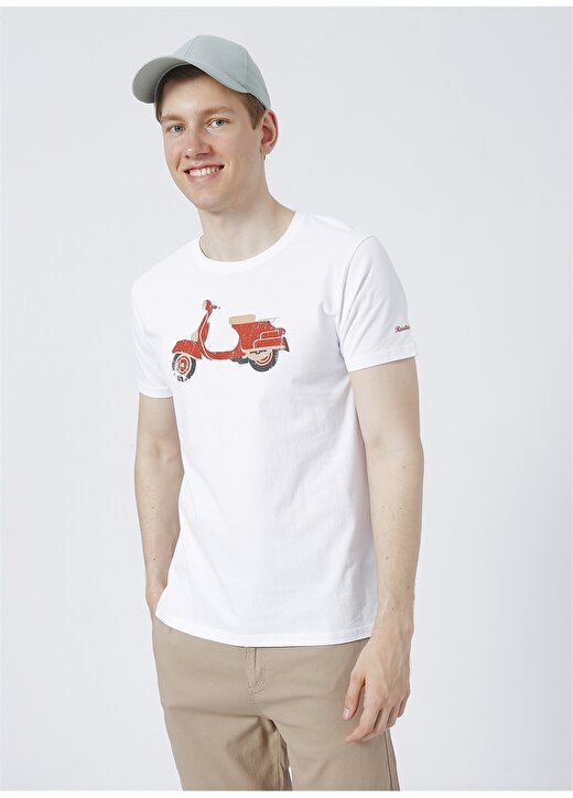 Routefield Tune Bisiklet Yaka Slim Fitbaskılı Beyaz Erkek T-Shirt 1