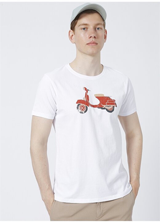 Routefield Tune Bisiklet Yaka Slim Fitbaskılı Beyaz Erkek T-Shirt 3