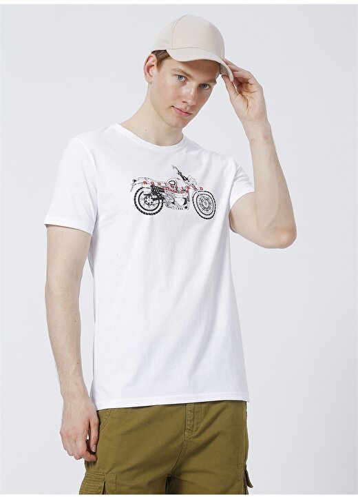 Routefield Tour Bisiklet Yaka Regular Fit Baskılı Beyaz Erkek T-Shirt 3