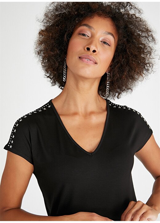 Faik Sönmez V Yaka Siyah Diz Altı Kadın Elbise B00071-2 4