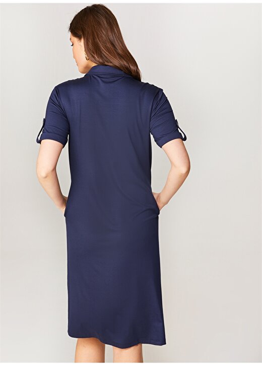 Faik Sönmez Gömlek Yaka Lacivert Diz Üstü Kadın Elbise B00070 4