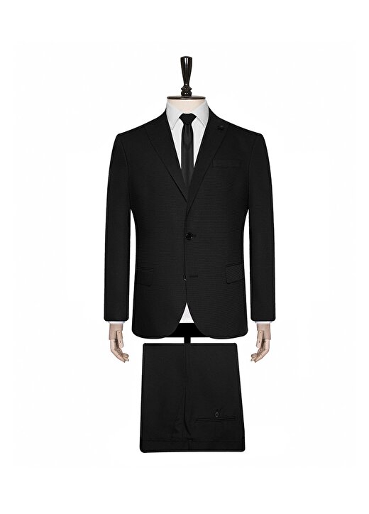 Süvari TK1006900185 Mono Yaka Normal Bel Dar Kalıp Armürlü Siyah Erkek Takım Elbise 1