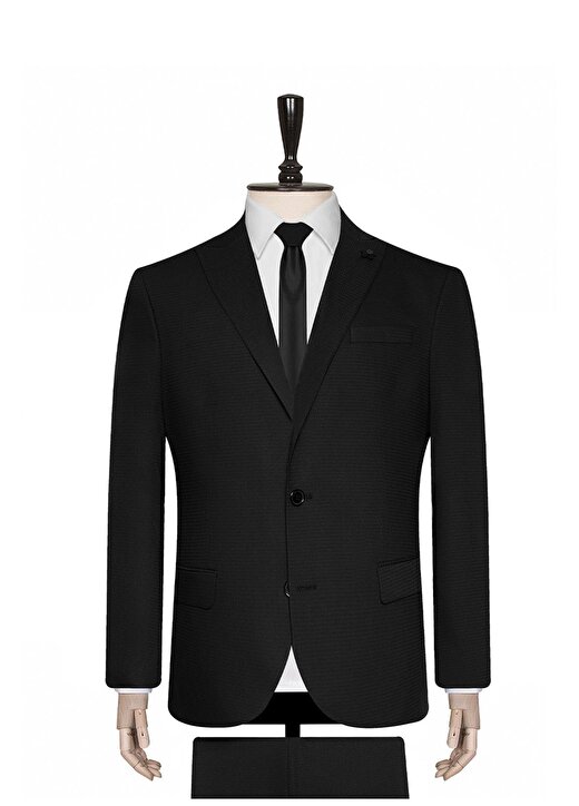 Süvari TK1006900185 Mono Yaka Normal Bel Dar Kalıp Armürlü Siyah Erkek Takım Elbise 2