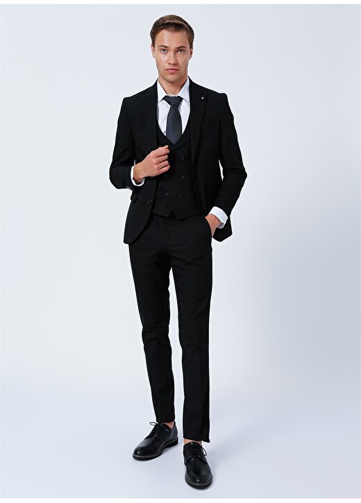 Süvari Normal Bel Slim Fit Siyah Erkek Takım Elbise TK1020000216 1