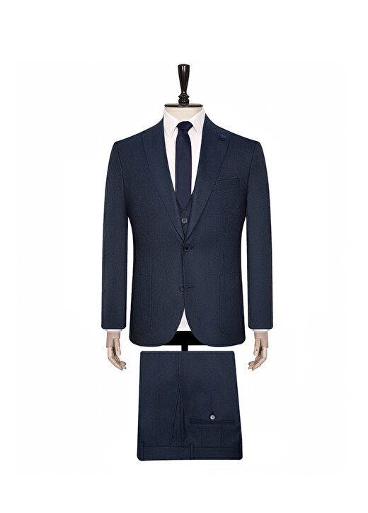 Süvari TK1020000210 Mono Yaka Normal Bel Slim Fit Armürlü Mavi Erkek Takım Elbise 1