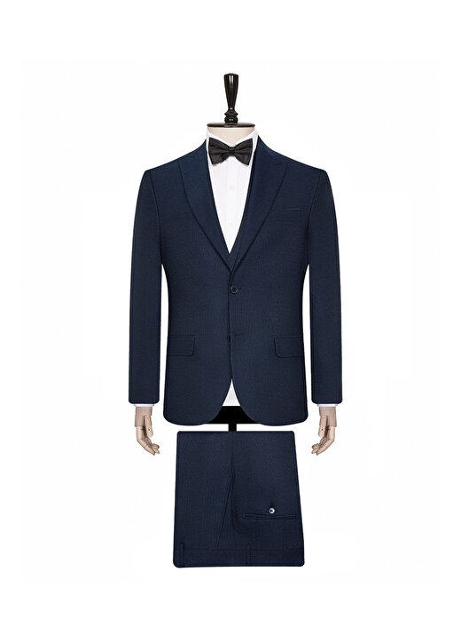 Süvari TK1020000211 Mono Yaka Normal Bel Slim Fit Armürlü Mavi Erkek Takım Elbise 1