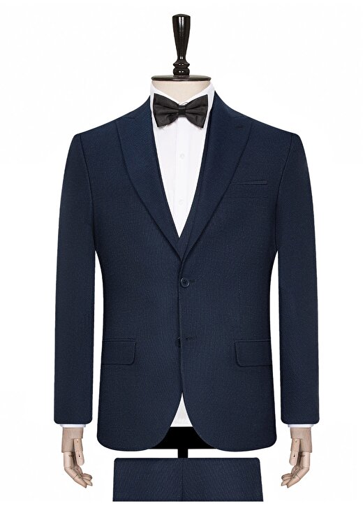Süvari TK1020000211 Mono Yaka Normal Bel Slim Fit Armürlü Mavi Erkek Takım Elbise 2