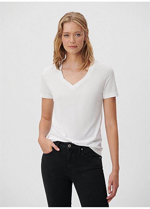 Mavi M1600956-620 Yuvarlak Yaka Normal Kalıp Beyaz Kadın T-Shirt 2