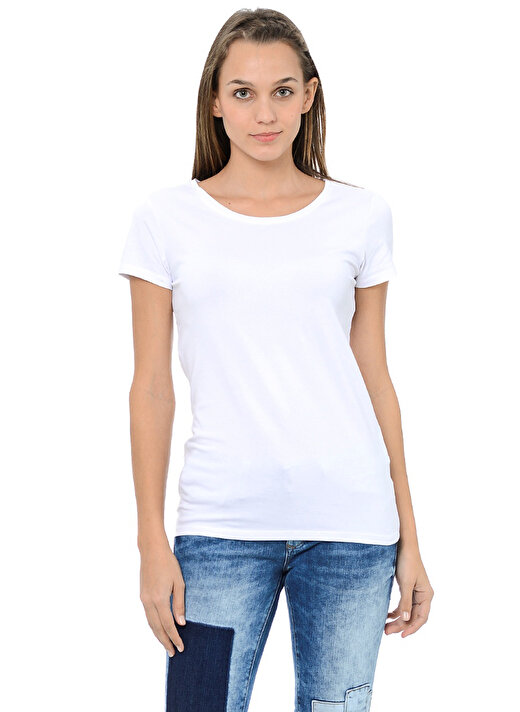 Mavi Yuvarlak Yaka Beyaz Kadın T-Shirt M162767-620 BASIC TİŞÖRT 1