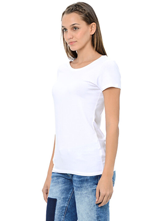 Mavi Yuvarlak Yaka Beyaz Kadın T-Shirt M162767-620 BASIC TİŞÖRT 4