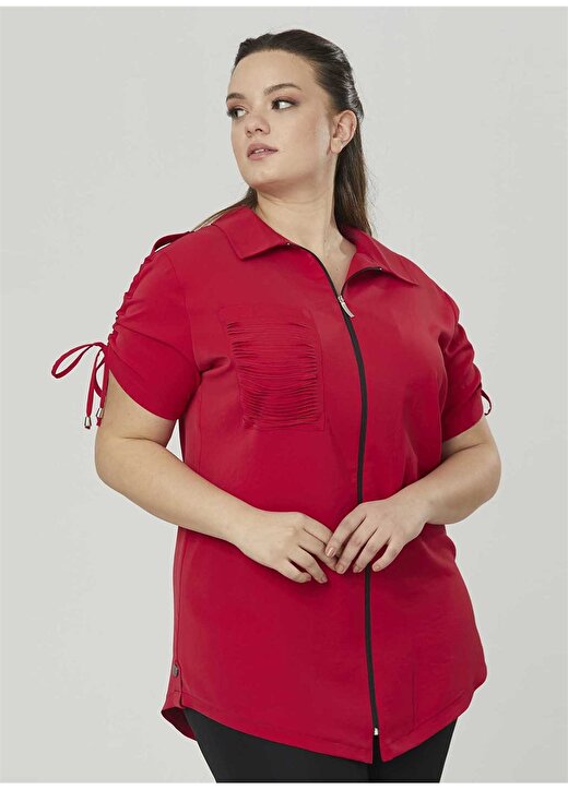 Selen 22YSL8312 Gömlek Yaka Normal Kalıp Düz Kırmızı Kadın Bluz 2