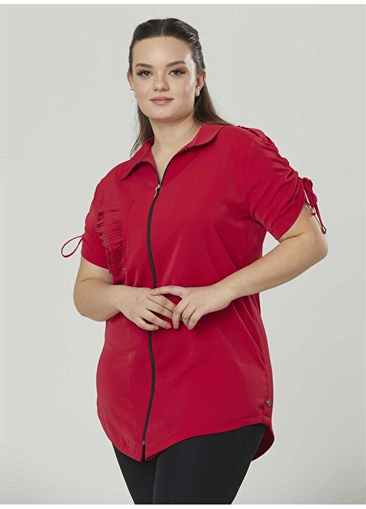 Selen 22YSL8312 Gömlek Yaka Normal Kalıp Düz Kırmızı Kadın Bluz 3