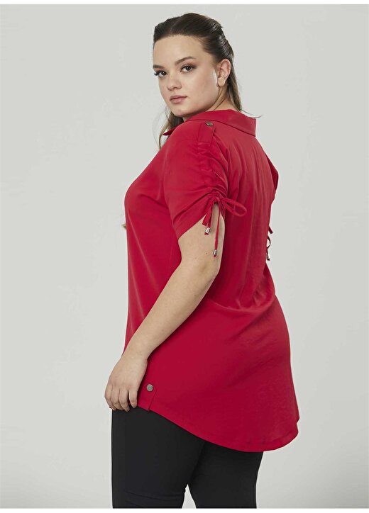 Selen 22YSL8312 Gömlek Yaka Normal Kalıp Düz Kırmızı Kadın Bluz 4