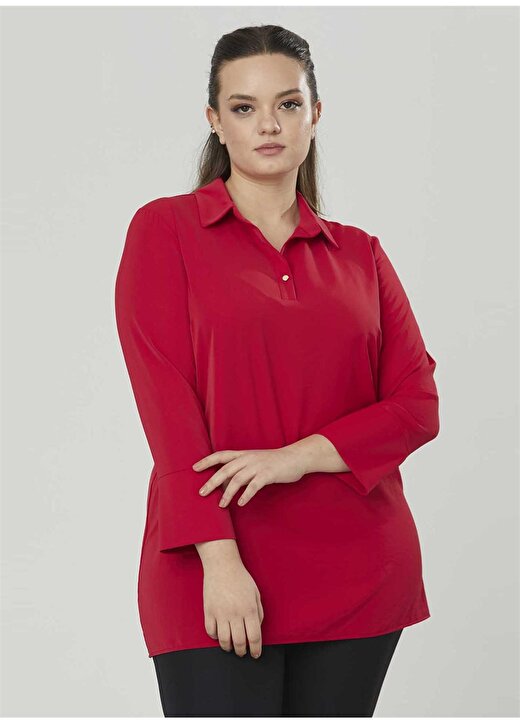 Selen 22YSL8317 Gömlek Yaka Normal Kalıp Düz Kırmızı Kadın Bluz 1