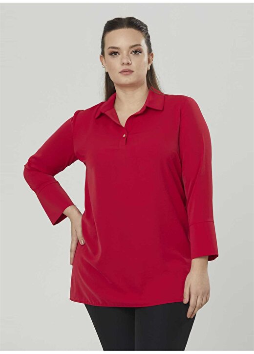 Selen 22YSL8317 Gömlek Yaka Normal Kalıp Düz Kırmızı Kadın Bluz 2