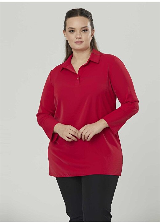 Selen 22YSL8317 Gömlek Yaka Normal Kalıp Düz Kırmızı Kadın Bluz 3