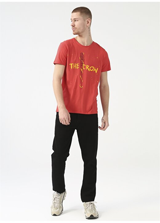 The Crow Bisiklet Yaka Baskılı Açık Kırmızı Unisex T-Shirt BAT 2