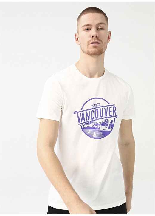 The Crow Bisiklet Yaka Baskılı Koyu Beyaz Unisex T-Shirt VANCOUVER 3
