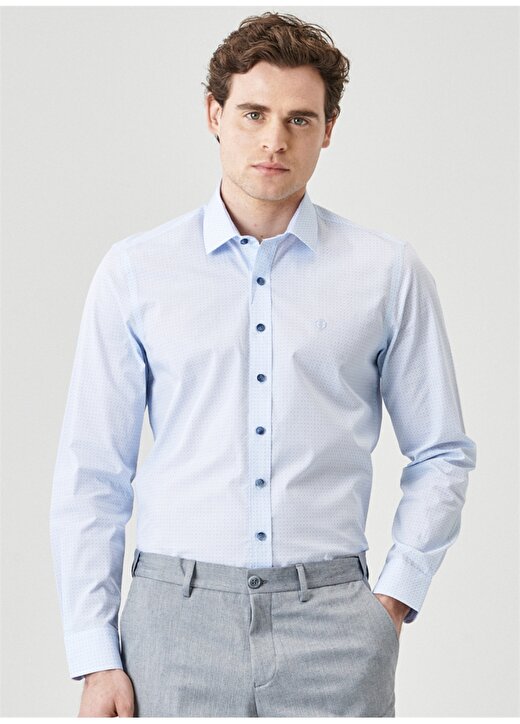 Beymen Business 4B2022200011 Klasik Yaka Slim Fit Beyaz - Mavi Erkek Gömlek 1
