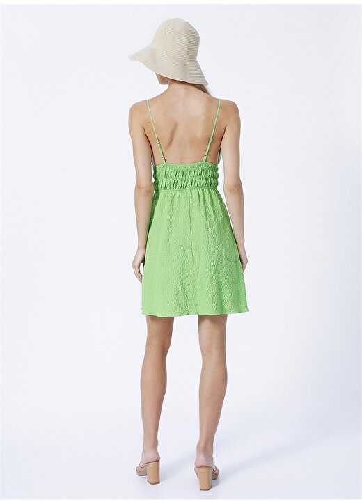 Fabrika Yeşil Kadın V Yaka Askılı Mini Basic Elbise ROHEL 4