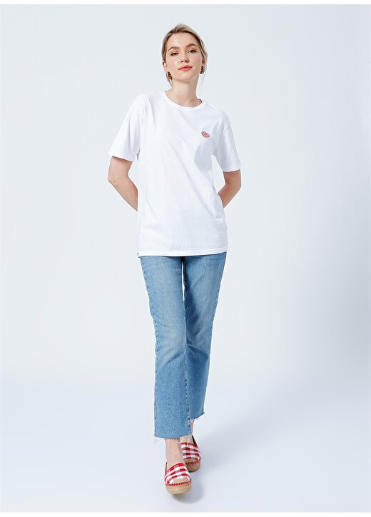 The Socks Company 22SCTS203U-100 Donut Bisiklet Yaka Rahat Kalıp Nakışlı Beyaz Kadın T-Shirt 2
