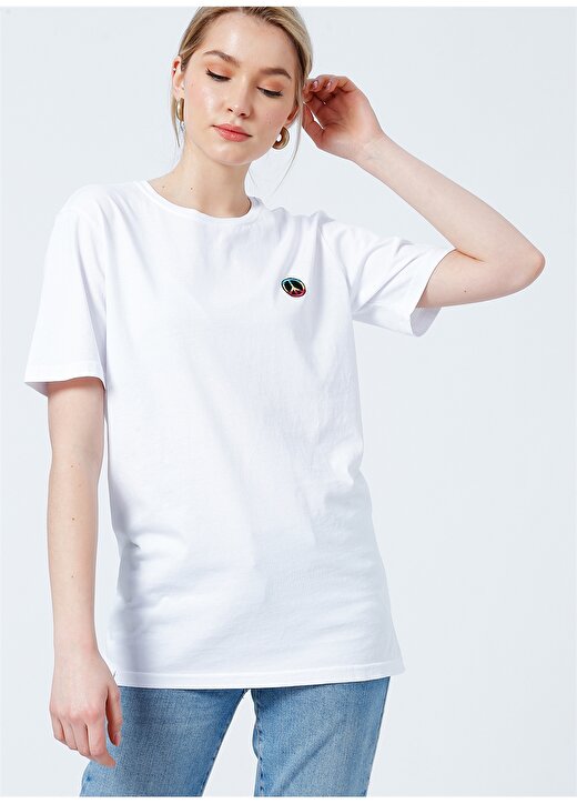 The Socks Company 22SCTS211U-100 Rasta Peace Bisiklet Yaka Rahat Kalıp Nakışlı Beyaz Kadın T-Shirt 3