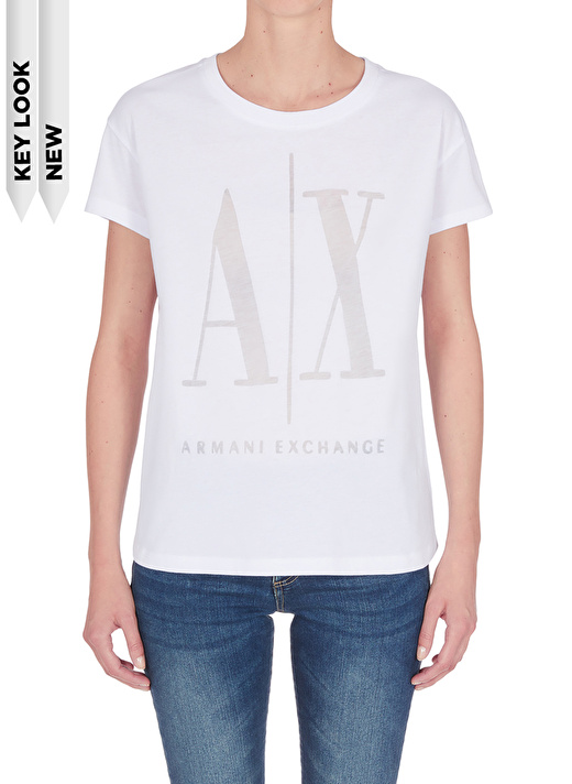 Armani Exchange Bisiklet Yaka Beyaz Kadın T-Shirt 8NYTHX-1000 2