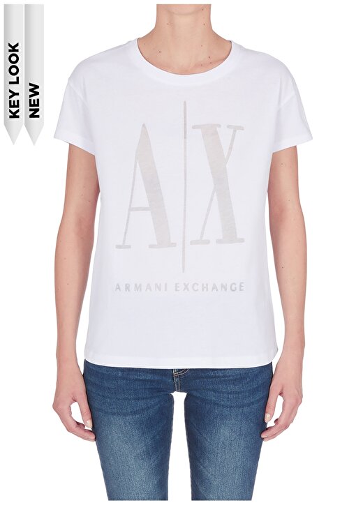 Armani Exchange Bisiklet Yaka Beyaz Kadın T-Shirt 8NYTHX-1000 2